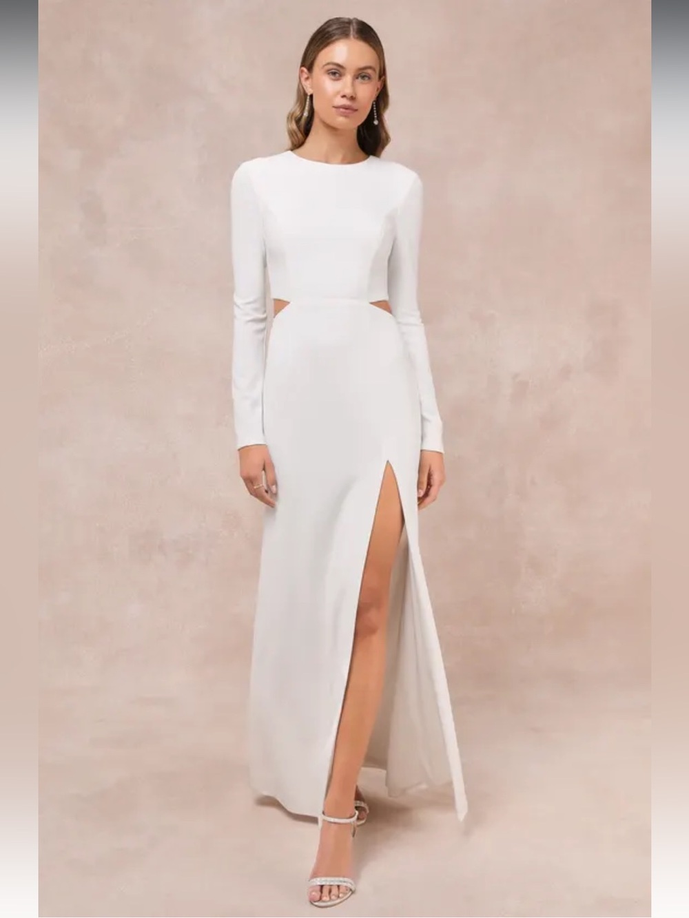 Going for the Wow White Long Sleeve Cutout Bridal Dress